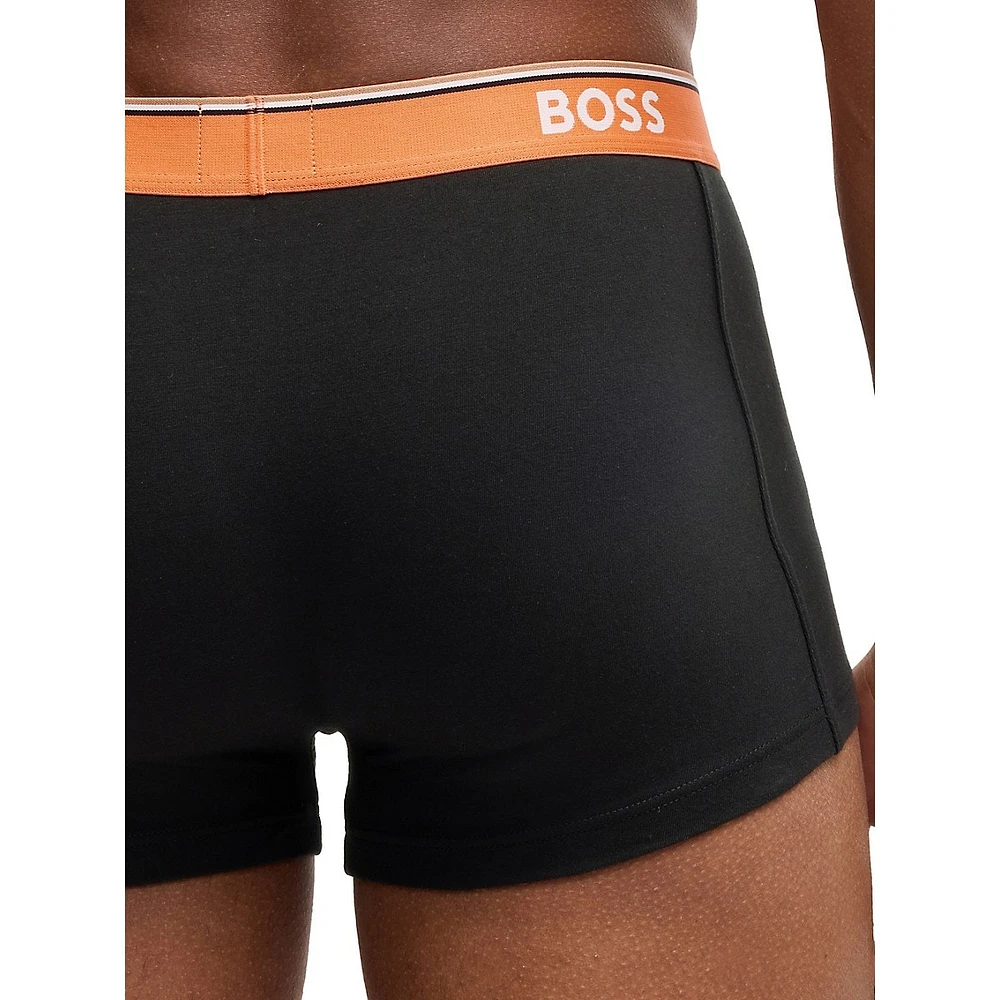 3-Pack Stretch-Cotton Logo-Waistband Trunks