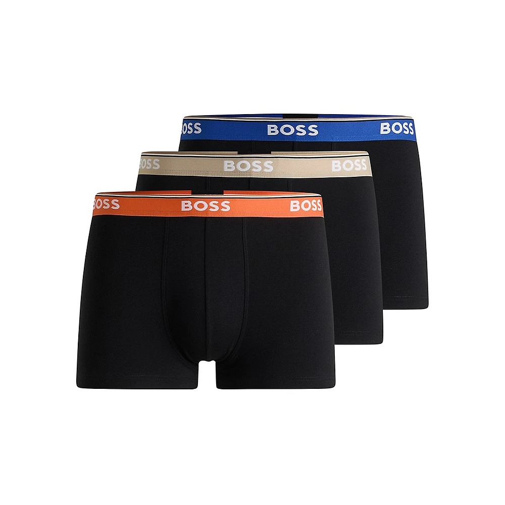 3-Pack Stretch-Cotton Logo-Waistband Trunks