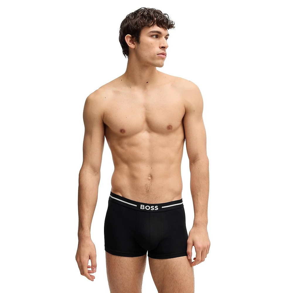 3-Pack Stretch-Cotton Plain & Monogrammed Trunks