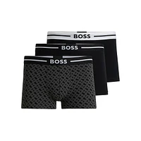 3-Pack Stretch-Cotton Plain & Monogrammed Trunks