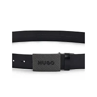 Matte Leather Belt With Branded Plaque Buckle