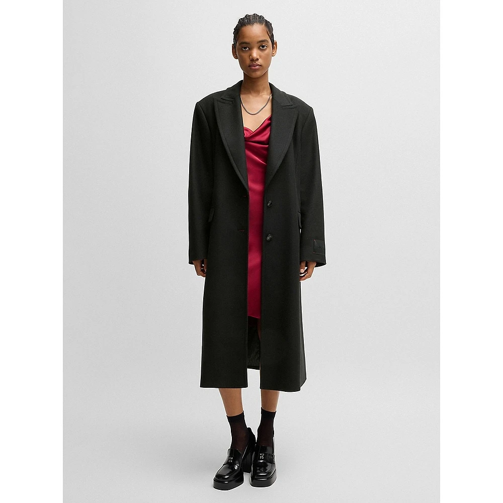 Meride Wool-Blend Peak-Lapel Long Coat