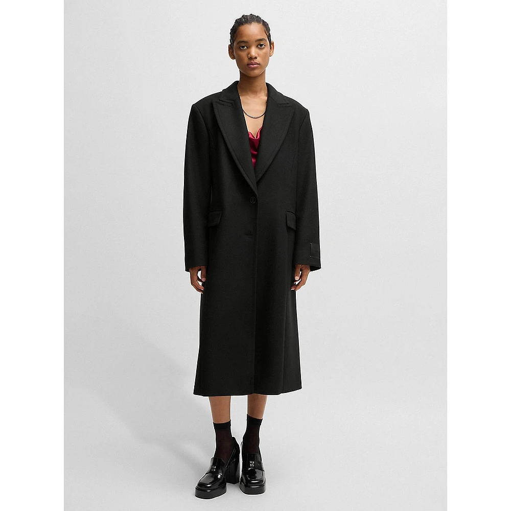 Meride Wool-Blend Peak-Lapel Long Coat