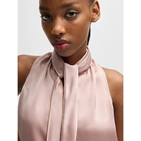 Tie-Neck Sleeveless Satin Blouse