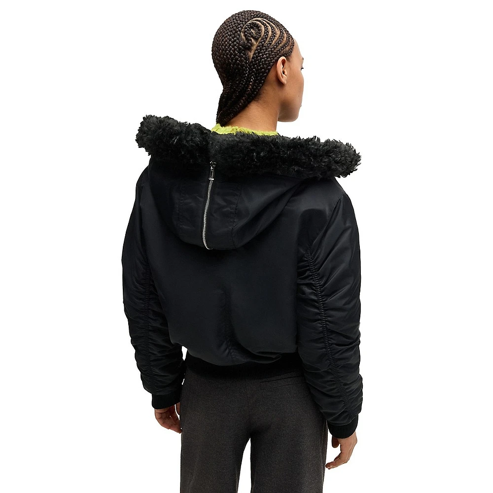 Water-Repellent Teddy-Hood Bomber Jacket