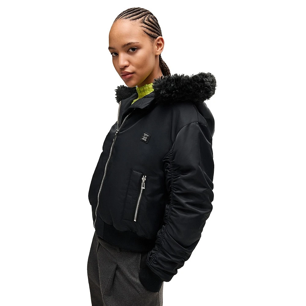 Water-Repellent Teddy-Hood Bomber Jacket