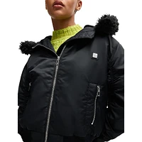 Water-Repellent Teddy-Hood Bomber Jacket