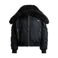 Water-Repellent Teddy-Hood Bomber Jacket