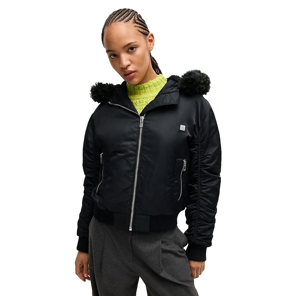 Water-Repellent Teddy-Hood Bomber Jacket