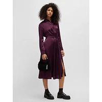 Satin Drape-Front Fit-&-Flare Midi Dress