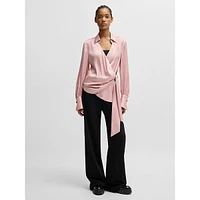 Slim-Fit Wrap-Front Satin Blouse