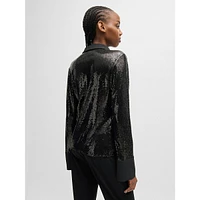 Slim-Fit Sequined Mesh Shirt