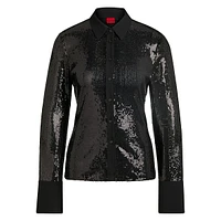 Slim-Fit Sequined Mesh Shirt