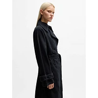 Stretch-Cotton Denim Painted-Motif Trench Coat