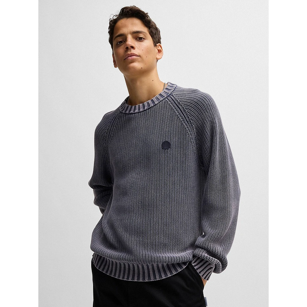 Smiley-Face Logo Badge Rib-Knit Sweater