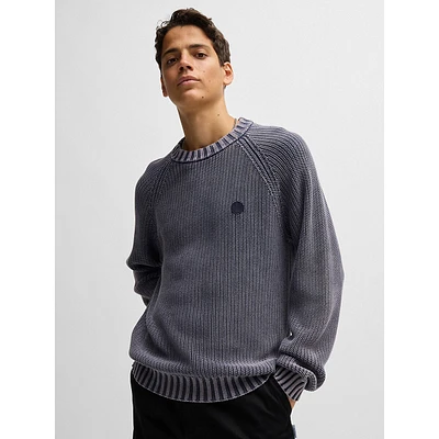 Smiley-Face Logo Badge Rib-Knit Sweater