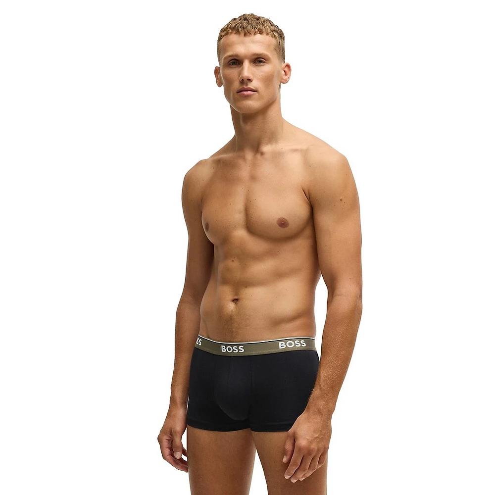 3-Pack Stretch-Cotton Logo-Waistband Trunks