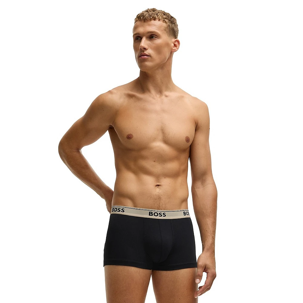 3-Pack Stretch-Cotton Logo-Waistband Trunks