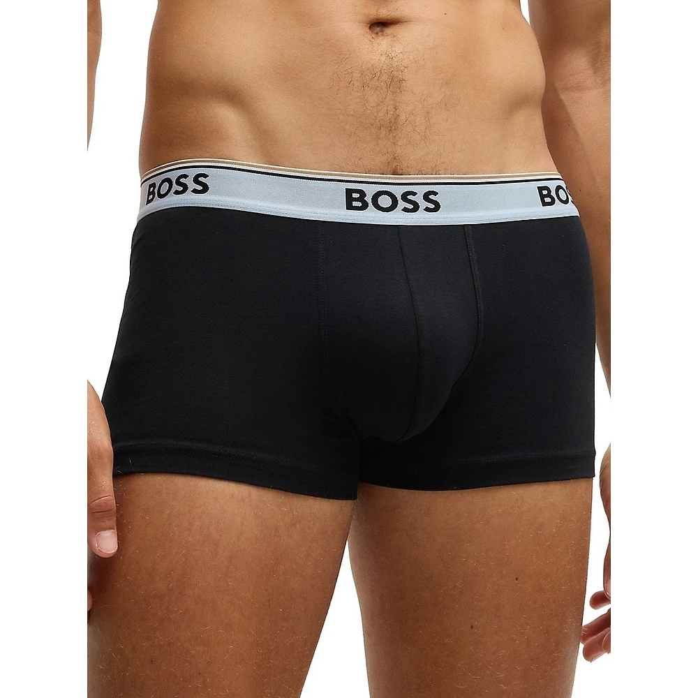 3-Pack Stretch-Cotton Logo-Waistband Trunks