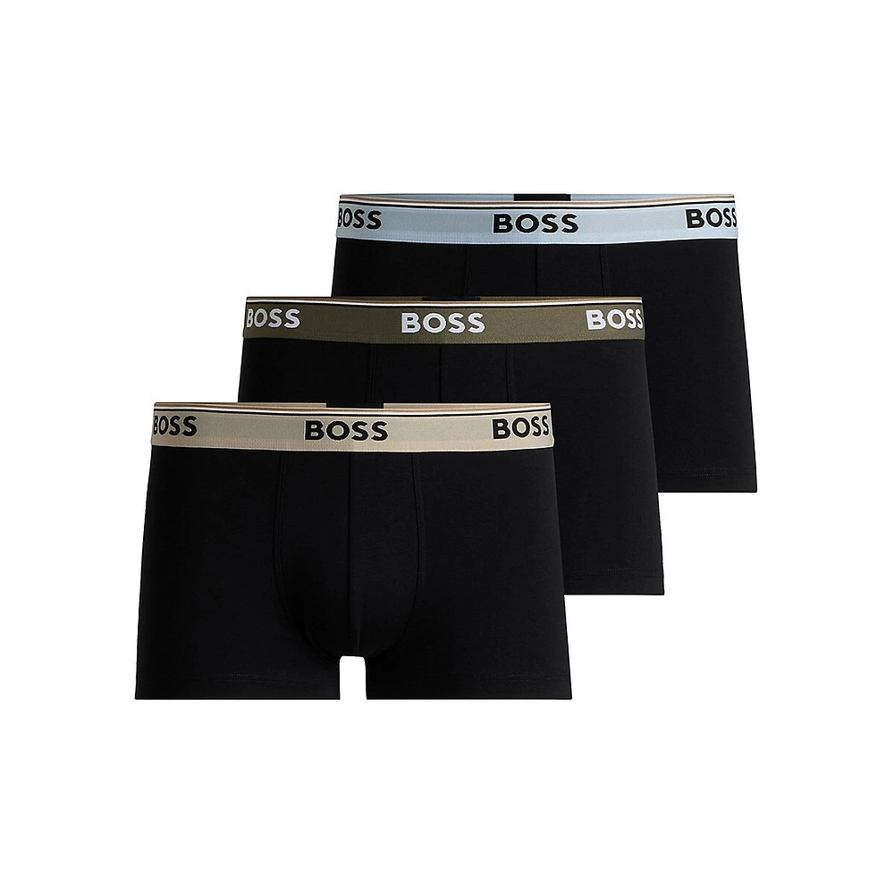 3-Pack Stretch-Cotton Logo-Waistband Trunks