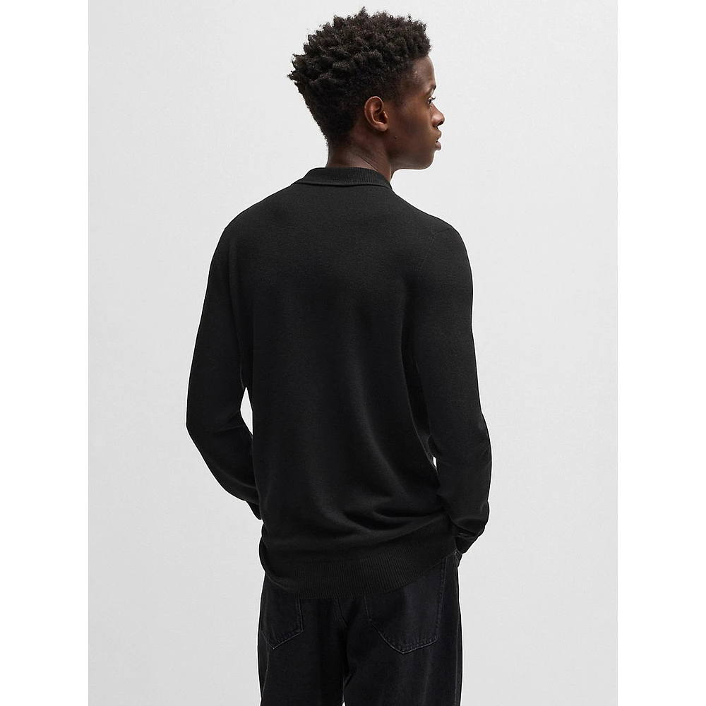 Stacked-Logo Zip-Neck Knit Polo Shirt