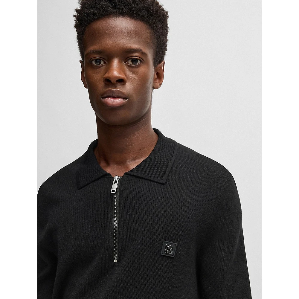 Stacked-Logo Zip-Neck Knit Polo Shirt