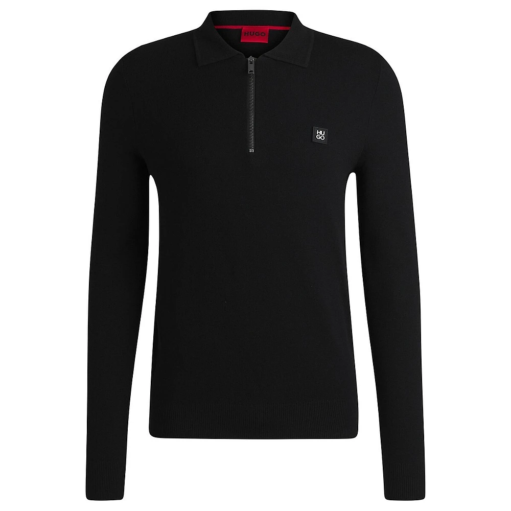 Stacked-Logo Zip-Neck Knit Polo Shirt