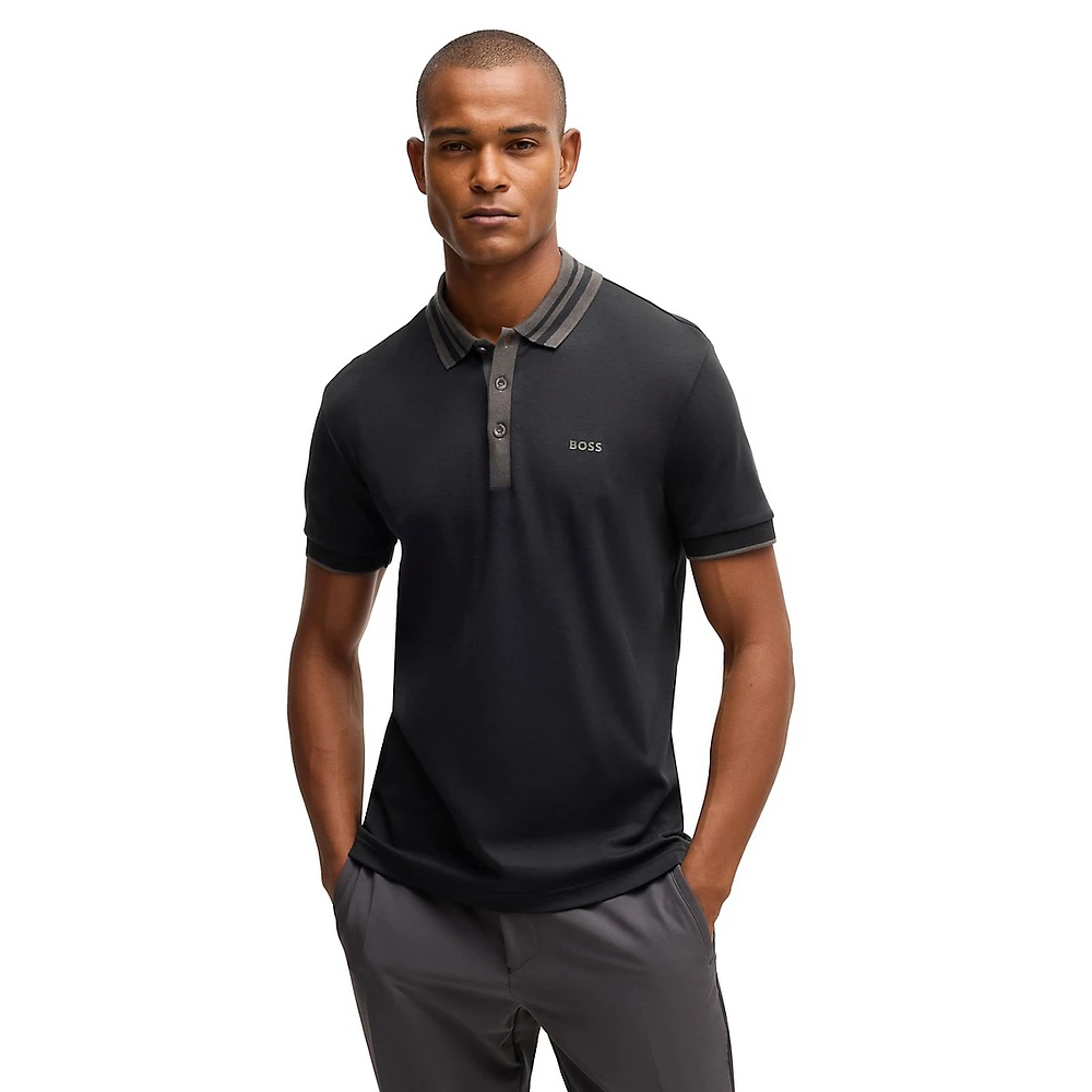 Polos Interlock-Cotton Polo Shirt With Striped Collar