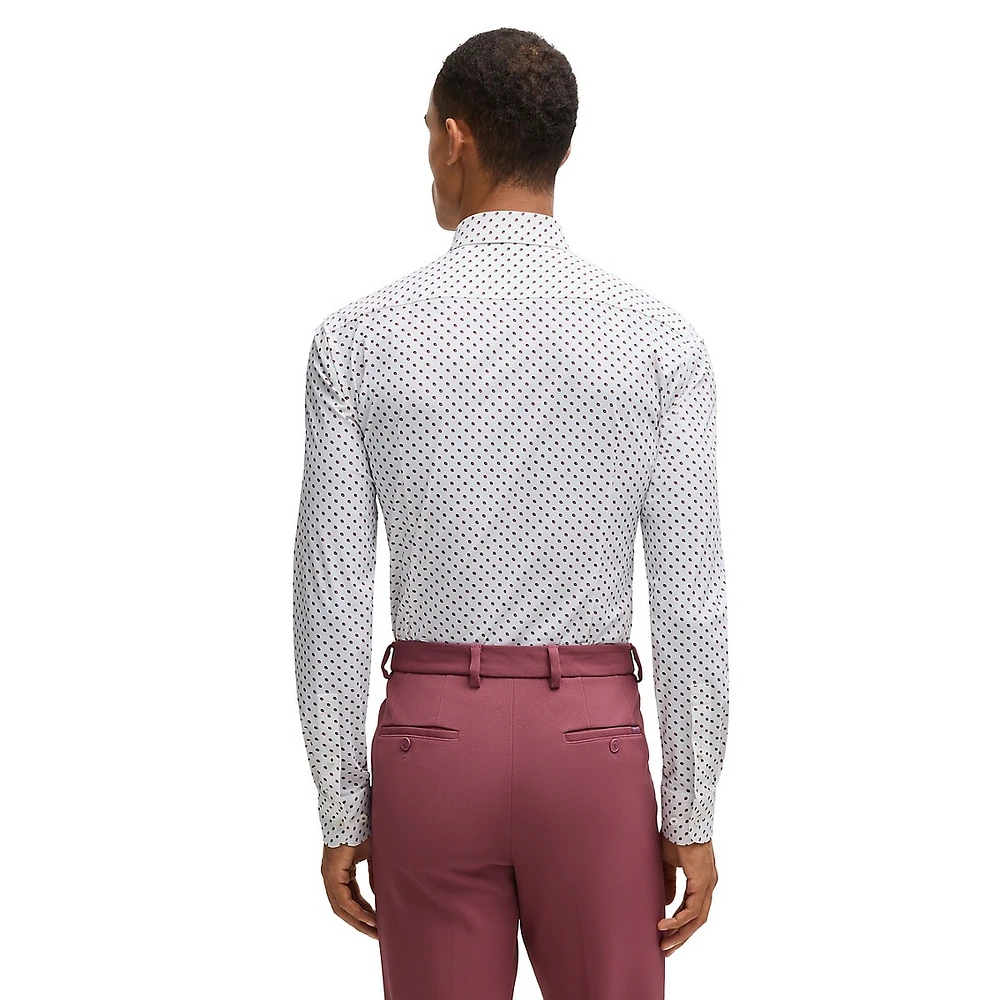 Slim-Fit Geometric-Print Performance-Stretch Jersey Dress Shirt