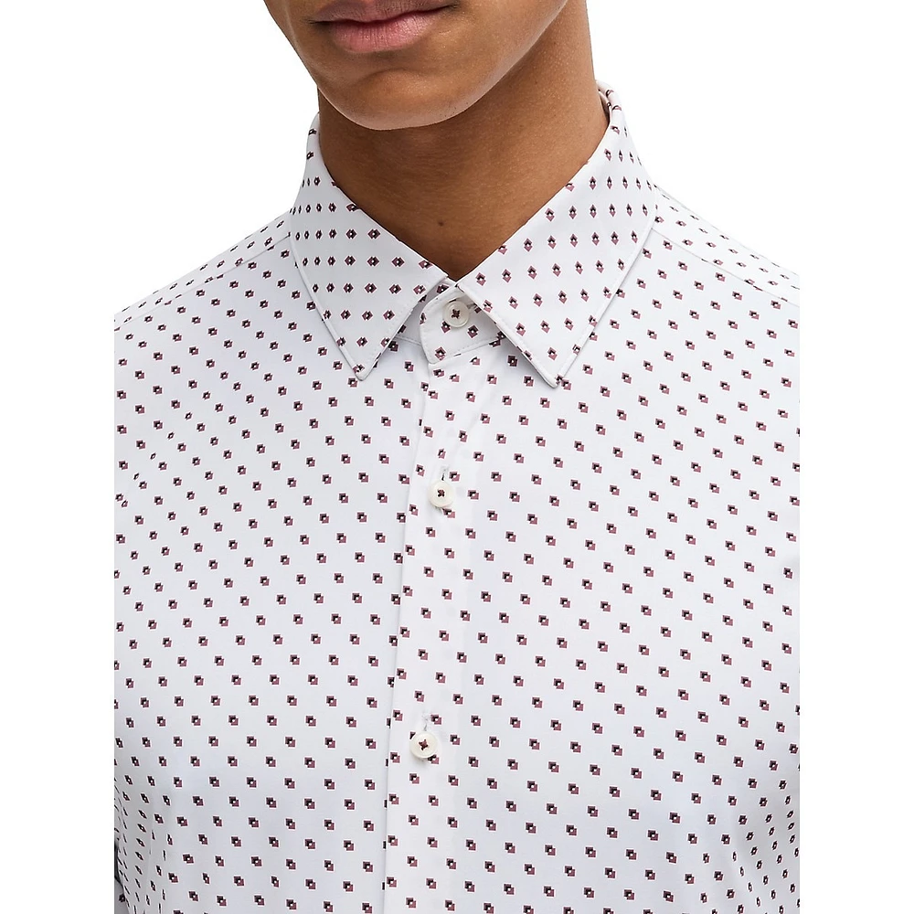 Slim-Fit Geometric-Print Performance-Stretch Jersey Dress Shirt