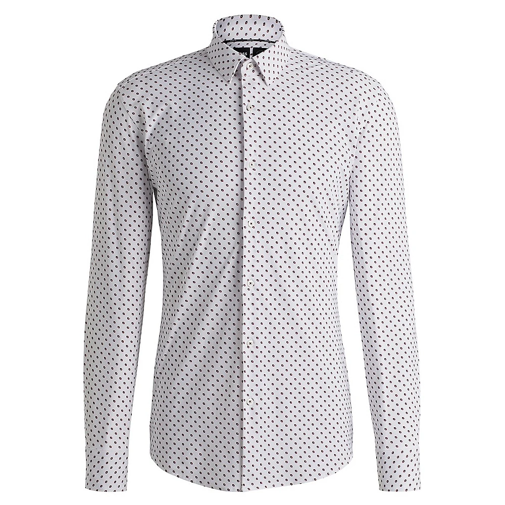 Slim-Fit Geometric-Print Performance-Stretch Jersey Dress Shirt