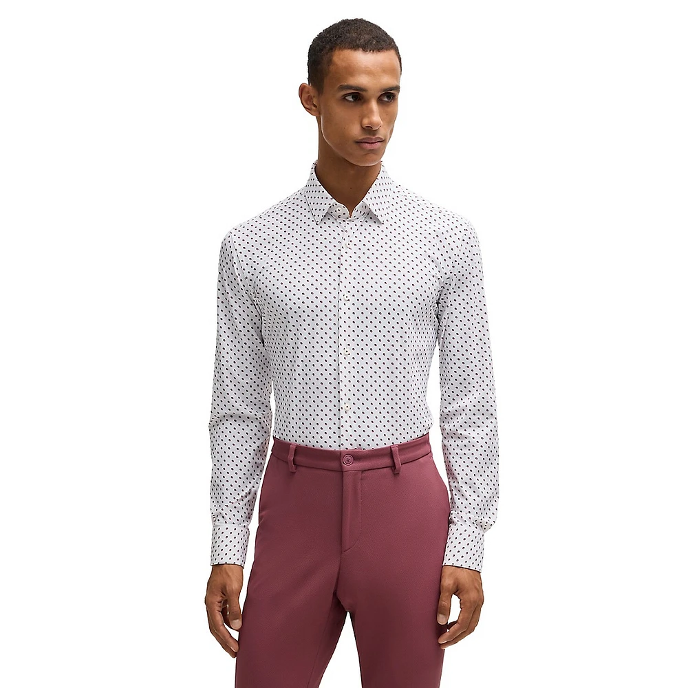 Slim-Fit Geometric-Print Performance-Stretch Jersey Dress Shirt