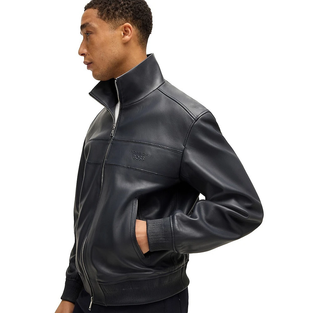 Leather Regular-Fit Bomber Jacket