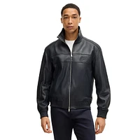 Leather Regular-Fit Bomber Jacket