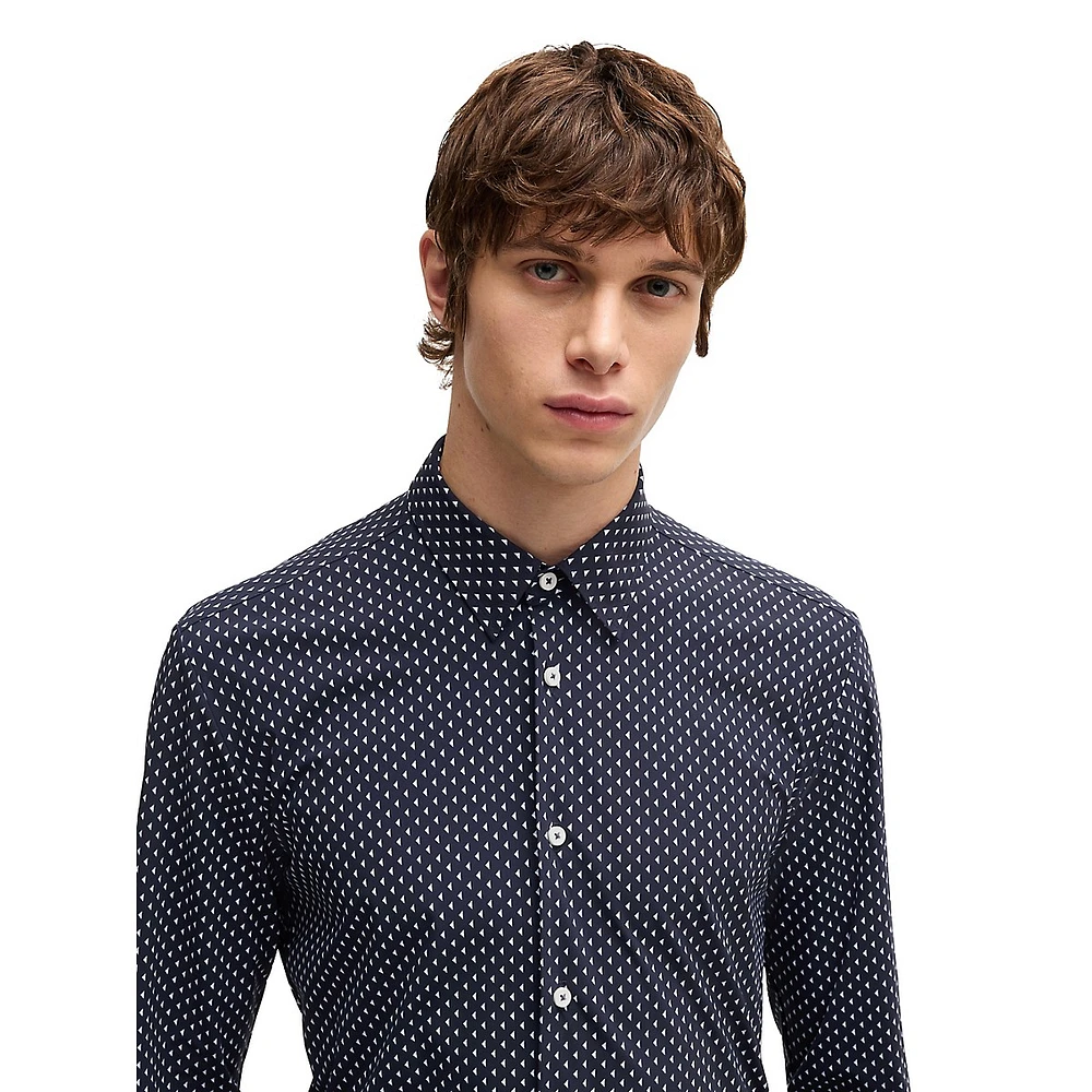 Slim-Fit Performance-Stretch Geometric-Print Shirt