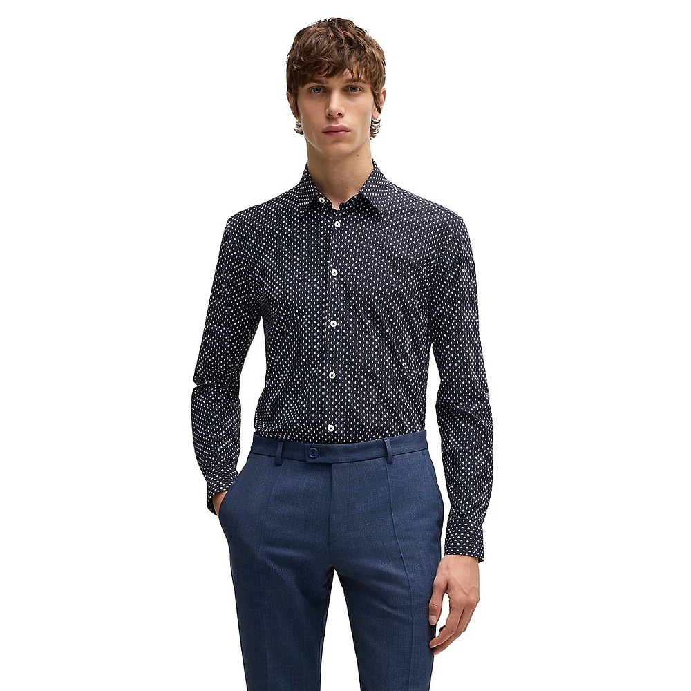 Slim-Fit Performance-Stretch Geometric-Print Shirt