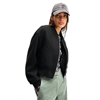 Relaxed-Fit Cropped Bouclé Bomber Jacket