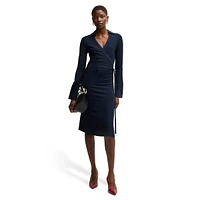 Ellarie Lustrous Ribbed Jersey Wrap Midi Dress