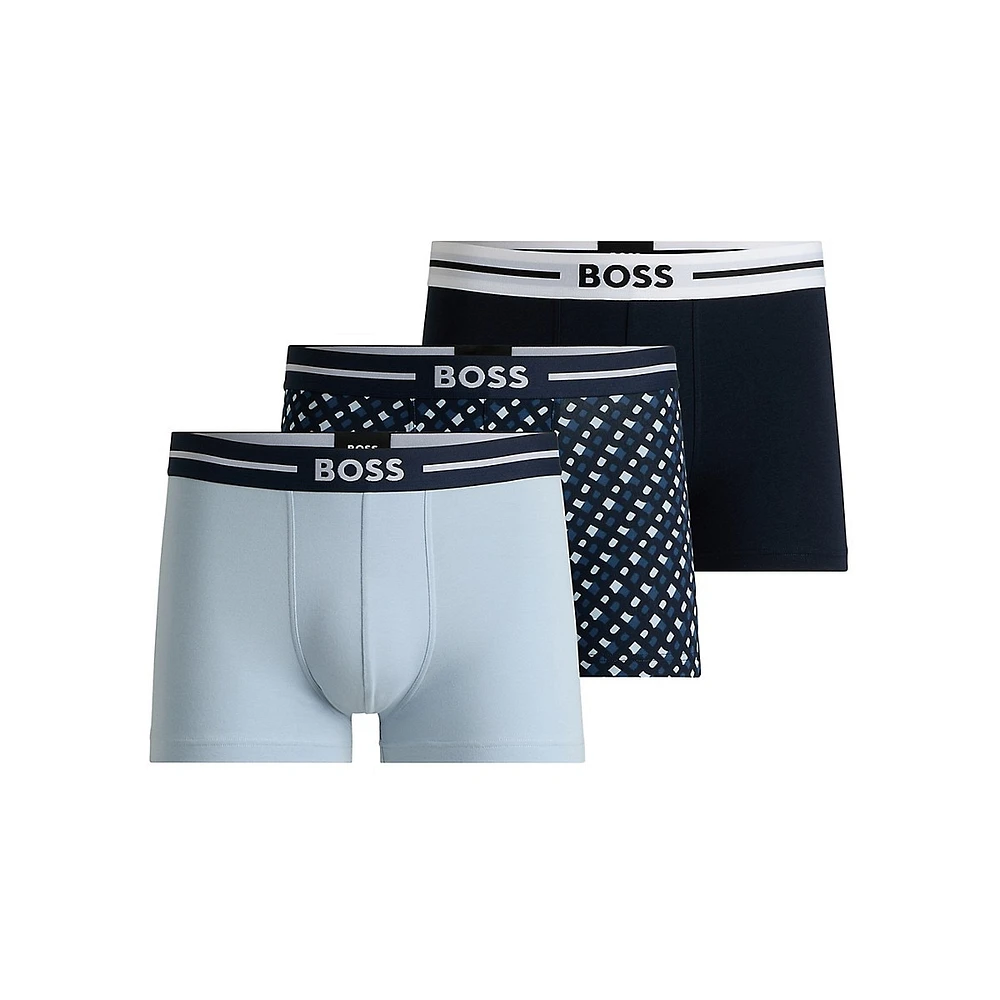 3-Pack Stretch-Cotton Plain & Monogrammed Trunks