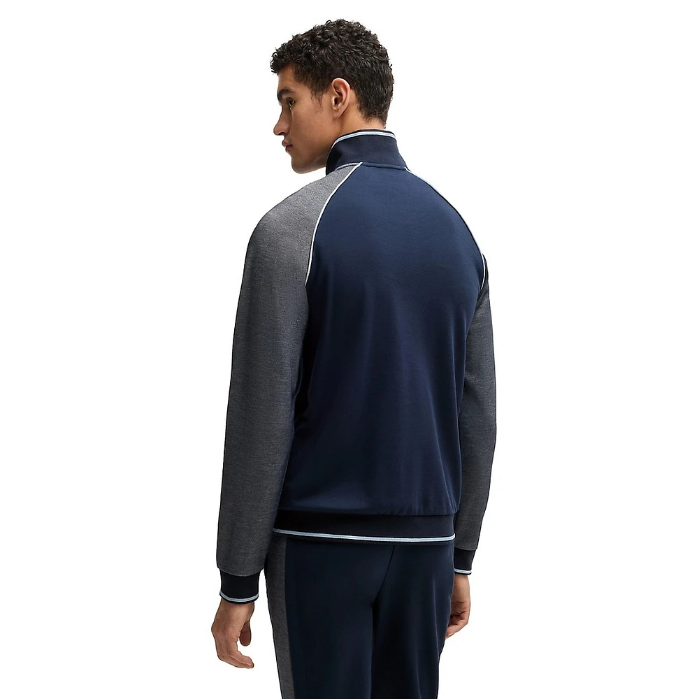 Contrast-Piped Quarter-Zip Lounge Sweatshirt