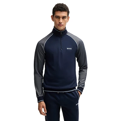 Contrast-Piped Quarter-Zip Lounge Sweatshirt