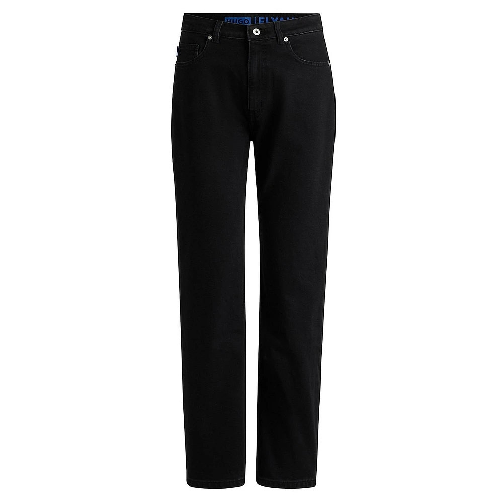 Black Stretch-Denim Straight-Fit Jeans