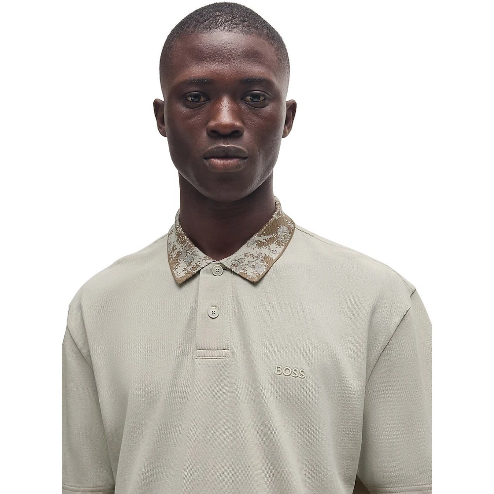 Relaxed-Fit Jungle-Artwork Collar Cotton-Piqué Polo Shirt