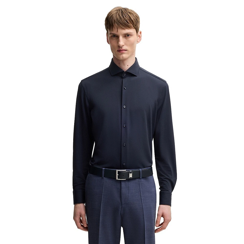 Slim-Fit Structured Performance-Stretch Jersey Dress Shirt