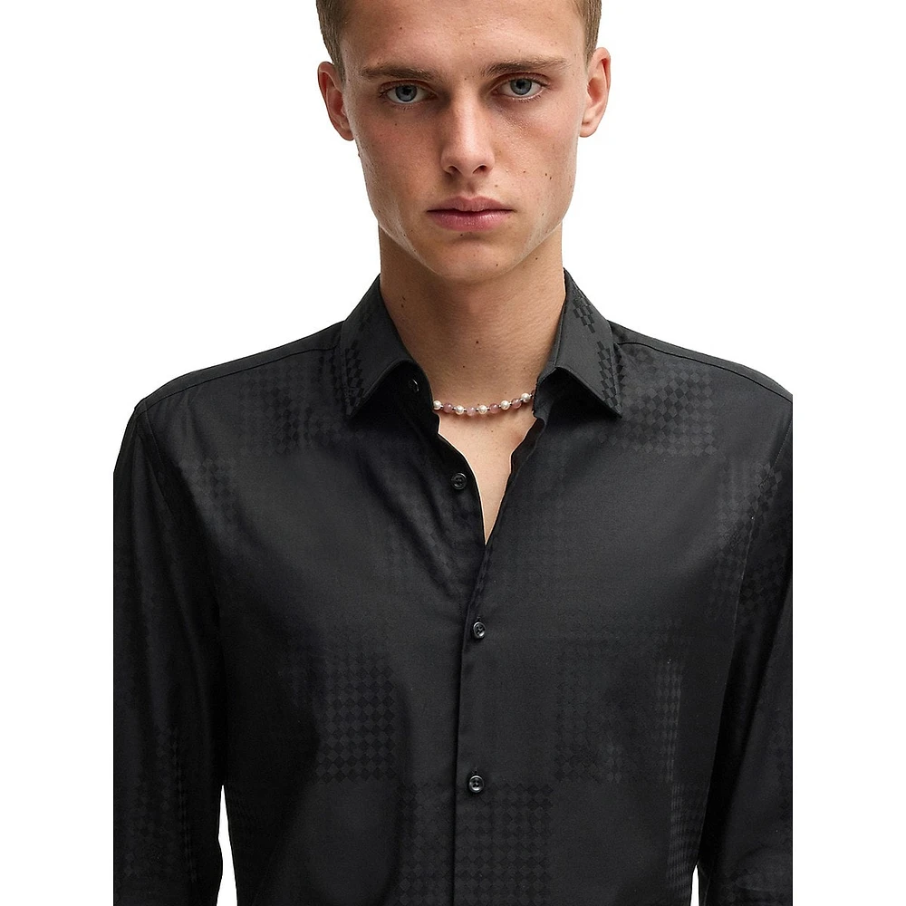 Slim-Fit Checkerboard Jacquard Dress Shirt