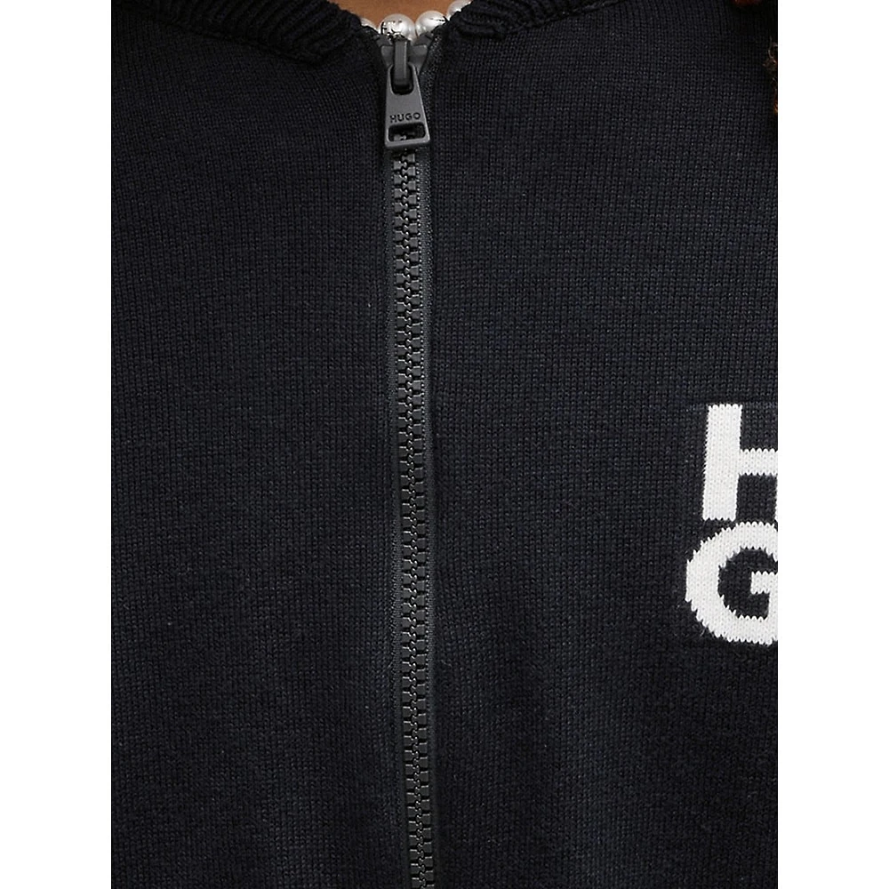 Stacked-Logo Zip-Up Cardigan