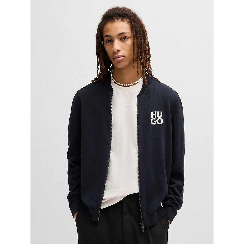 Stacked-Logo Zip-Up Cardigan