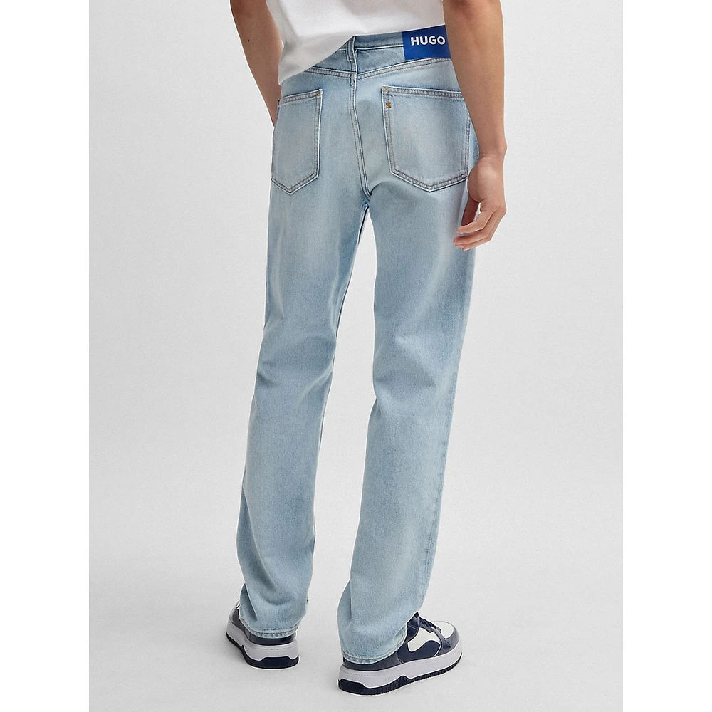 Staight-Leg Stonewashed Light Blue Jeans