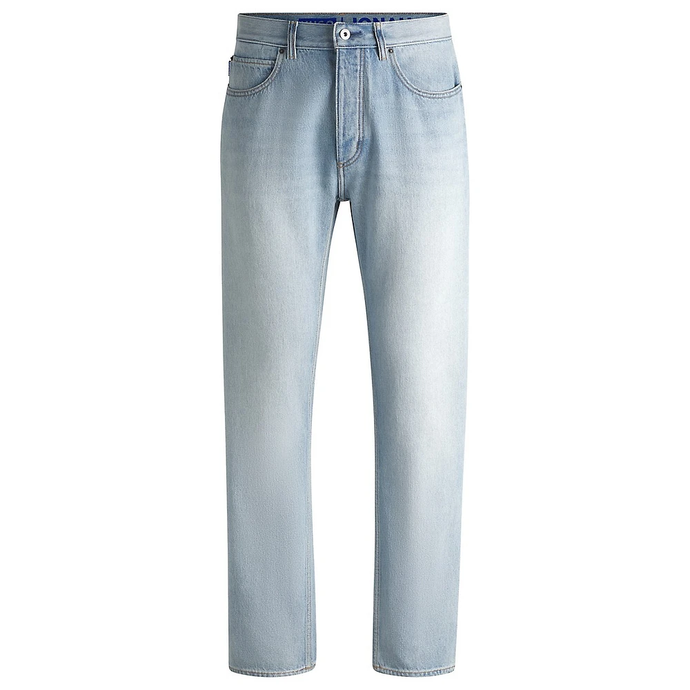 Staight-Leg Stonewashed Light Blue Jeans