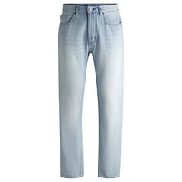 Staight-Leg Stonewashed Light Blue Jeans